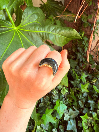 Crescent Moon Labradorite Brass Ring / Boho Jewellery / Spiritual Gift for Her / Women's Ring / Astrology Jewelery / Meditation / Yoga