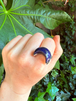 Crescent Moon Lapis Lazuli Silver Ring / Boho Jewellery / Spiritual Gift for Her / Women's Ring / Astrology Jewelery / Meditation / Yoga