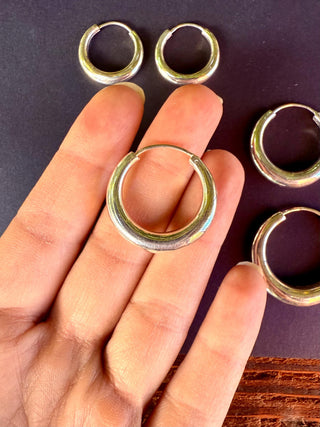 Small Sterling Silver Chunky Hoop Earrings 925 / Hypoallergenic / Classic Jewelery / Rustic / Bohemian / Hippie / Chunky / Fashion Style