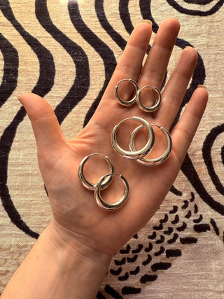 Small Sterling Silver Chunky Hoop Earrings 925 / Hypoallergenic / Classic Jewelery / Rustic / Bohemian / Hippie / Chunky / Fashion Style