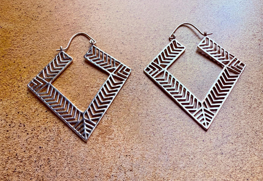 Aztec Silver Earrings Inca Style / Ethnic / Geometric / Rustic / Yoga / Hippie / Bohemian Jewelery / Fashion Jewellery / Boho Look Festival