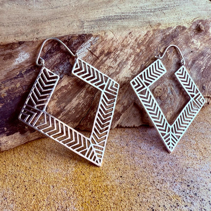 Aztec Silver Earrings Inca Style / Ethnic / Geometric / Rustic / Yoga / Hippie / Bohemian Jewelery / Fashion Jewellery / Boho Look Festival