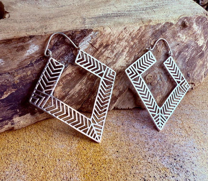 Aztec Silver Earrings Inca Style / Ethnic / Geometric / Rustic / Yoga / Hippie / Bohemian Jewelery / Fashion Jewellery / Boho Look Festival