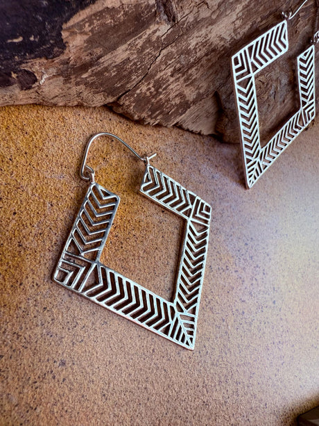 Aztec Silver Earrings Inca Style / Ethnic / Geometric / Rustic / Yoga / Hippie / Bohemian Jewelery / Fashion Jewellery / Boho Look Festival