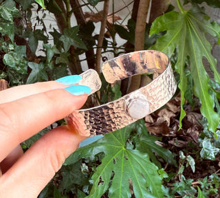 Moonstone Hammered Silver Bracelet / Adjustable / Bohemian Jewellery / Ethnic Style / Rustic / Boho / Gift for Her / Artisanal /