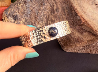 Lapis Lazuli Hammered Silver Bracelet / Adjustable / Bohemian Jewellery / Ethnic Style / Rustic / Boho / Gift for Her / Artisanal /