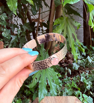 Hammered Silver Bracelet Rose Quartz / Adjustable / Bohemian Jewellery / Ethnic Style / Rustic / Boho / Gift for Her / Artisanal /