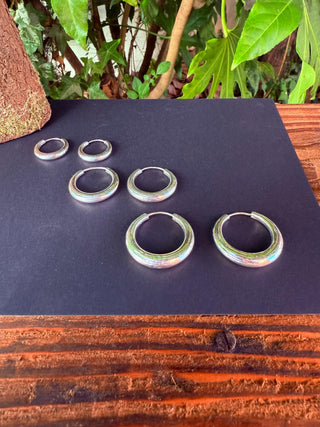 Small Sterling Silver Chunky Hoop Earrings 925 / Hypoallergenic / Classic Jewelery / Rustic / Bohemian / Hippie / Chunky / Fashion Style