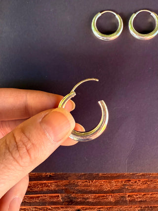 Small Sterling Silver Chunky Hoop Earrings 925 / Hypoallergenic / Classic Jewelery / Rustic / Bohemian / Hippie / Chunky / Fashion Style