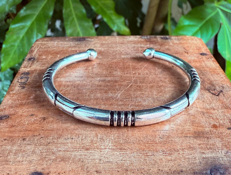Silver Bracelet Tribal Symbols Native Markings / Bangle / Cuff / Unisex / Boho / Ethnic / Rustic / Bohemian / Costume Fashion Jewelery /
