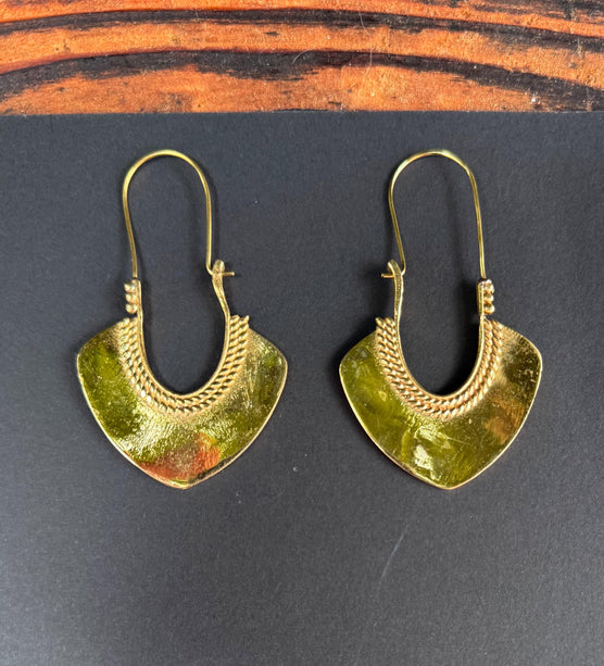 Indian Style Long Drop Brass Earrings / Ethnic / Geometric / Rustic / Yoga / Hippie /Gypsy / Boho / Bohemian / Festival Fashion