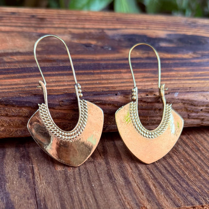 Indian Style Long Drop Brass Earrings / Ethnic / Geometric / Rustic / Yoga / Hippie /Gypsy / Boho / Bohemian / Festival Fashion