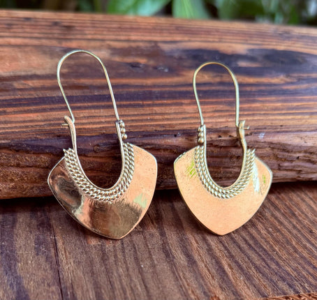 Indian Style Long Drop Brass Earrings / Ethnic / Geometric / Rustic / Yoga / Hippie /Gypsy / Boho / Bohemian / Festival Fashion