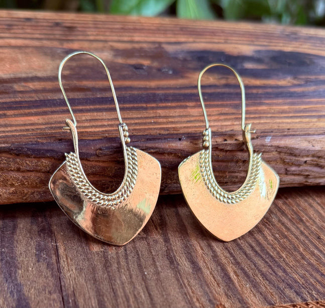 Indian Style Long Drop Brass Earrings / Ethnic / Geometric / Rustic / Yoga / Hippie /Gypsy / Boho / Bohemian / Festival Fashion