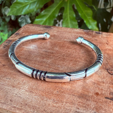 Silver Bracelet Tribal Symbols Native Markings / Bangle / Cuff / Unisex / Boho / Ethnic / Rustic / Bohemian / Costume Fashion Jewelery /