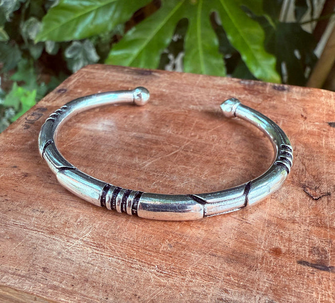 Silver Bracelet Tribal Symbols Native Markings / Bangle / Cuff / Unisex / Boho / Ethnic / Rustic / Bohemian / Costume Fashion Jewelery /
