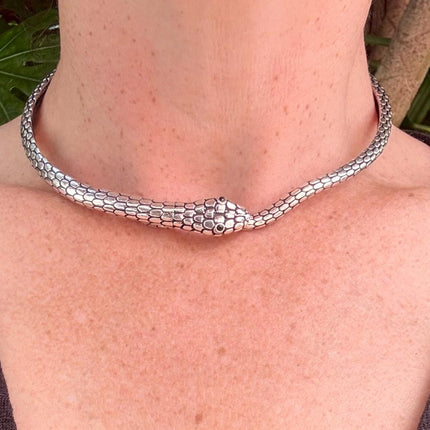 Snake Silver Choker Serpent Necklace / Costume Medusa / Lightweight / Boho / Tribal / Hippie / Rustic / Vegan / Aztec / Festival Fashion