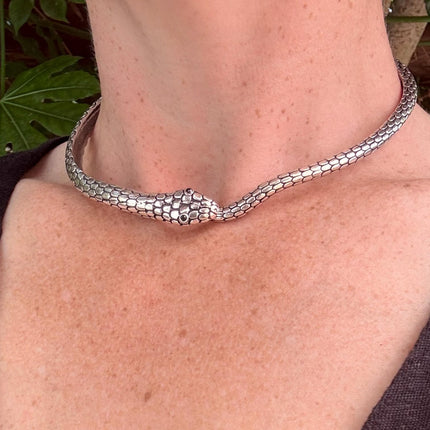 Snake Silver Choker Serpent Necklace / Costume Medusa / Lightweight / Boho / Tribal / Hippie / Rustic / Vegan / Aztec / Festival Fashion