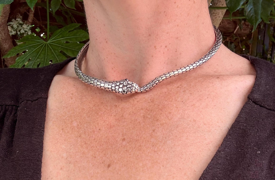 Snake Silver Choker Serpent Necklace / Costume Medusa / Lightweight / Boho / Tribal / Hippie / Rustic / Vegan / Aztec / Festival Fashion