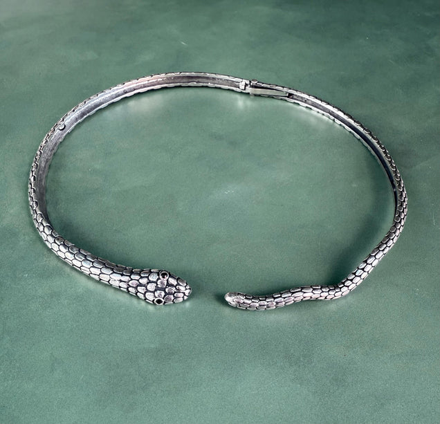 Snake Silver Choker Serpent Necklace / Costume Medusa / Lightweight / Boho / Tribal / Hippie / Rustic / Vegan / Aztec / Festival Fashion