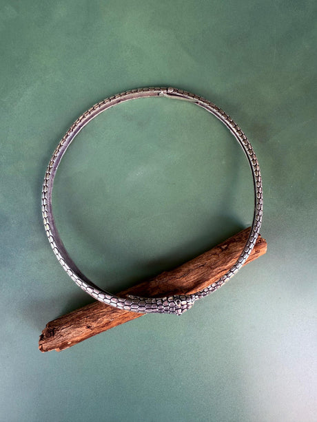 Snake Silver Choker Serpent Necklace / Costume Medusa / Lightweight / Boho / Tribal / Hippie / Rustic / Vegan / Aztec / Festival Fashion