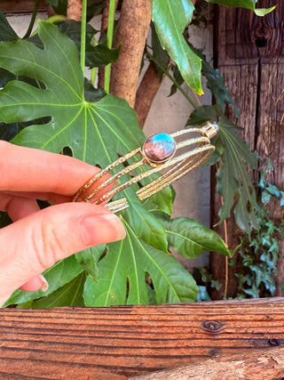 Hammered Brass Bracelet Labradorite / Adjustable / Bohemian Jewellery / Ethnic Style / Rustic / Boho / Gift for Her / Artisanal /