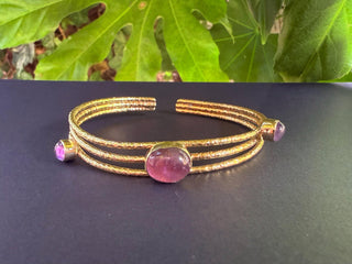 Triple Stone Amethyst Hammered Brass Bracelet / Adjustable / Bohemian Jewellery / Ethnic Style / Rustic / Boho / Gift for Her / Artisanal /