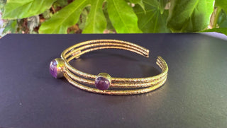 Triple Stone Amethyst Hammered Brass Bracelet / Adjustable / Bohemian Jewellery / Ethnic Style / Rustic / Boho / Gift for Her / Artisanal /