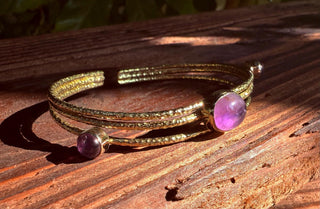 Triple Stone Amethyst Hammered Brass Bracelet / Adjustable / Bohemian Jewellery / Ethnic Style / Rustic / Boho / Gift for Her / Artisanal /