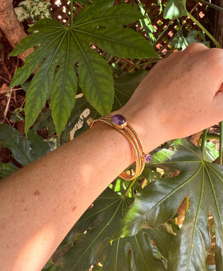 Triple Stone Amethyst Hammered Brass Bracelet / Adjustable / Bohemian Jewellery / Ethnic Style / Rustic / Boho / Gift for Her / Artisanal /