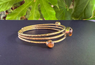 Tripe Stone Tiger's Eye Hammered Brass Bracelet / Adjustable / Bohemian Jewellery / Ethnic / Boho / Gift for Her / Artisanal