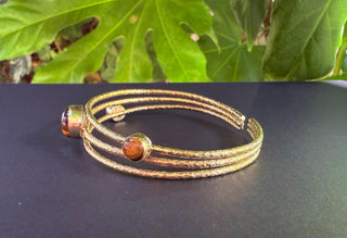 Tripe Stone Tiger's Eye Hammered Brass Bracelet / Adjustable / Bohemian Jewellery / Ethnic / Boho / Gift for Her / Artisanal