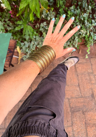 Long Cuff Bracelet Crescent Moon Pattern / Brass / Tribal / Boho / Ethnic / Rustic / Bohemian / Hippie / Jewellery / Adjustable / Unisex /