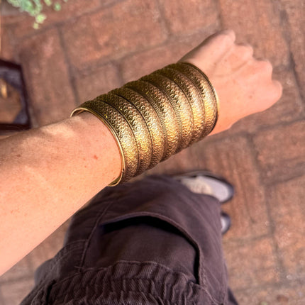 Long Cuff Bracelet Crescent Moon Pattern / Brass / Tribal / Boho / Ethnic / Rustic / Bohemian / Hippie / Jewellery / Adjustable / Unisex /