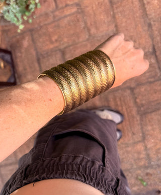 Long Cuff Bracelet Crescent Moon Pattern / Brass / Tribal / Boho / Ethnic / Rustic / Bohemian / Hippie / Jewellery / Adjustable / Unisex /