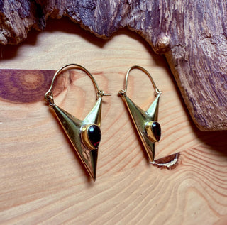 Carnelian Triangle Earrings / Brass / Geometric / Tribal / Mandala / Ethnic / Rustic / Yoga / Boho / Bohemian / Festival Fashion