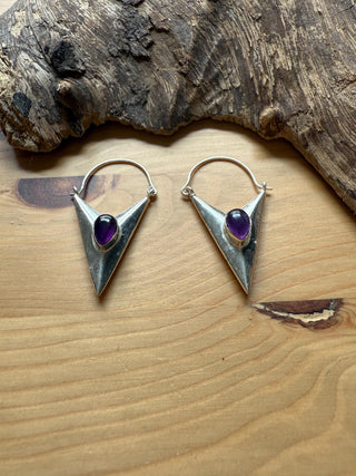 Carnelian Triangle Earrings / Argent / Geometric / Tribal / Mandala / Ethnic / Rustic / Yoga / Boho / Bohemian / Festival Fashion
