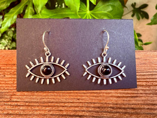 Silver Evil Eye Earrings Black Onyx / Protection Jewellery / Boho / Bohemian / Rustic / Tribal / Gypsy / Festival / Healing / Festival