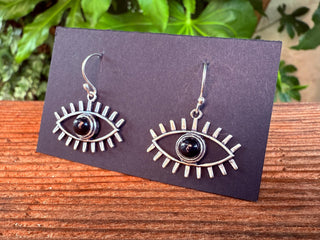 Silver Evil Eye Earrings Black Onyx / Protection Jewellery / Boho / Bohemian / Rustic / Tribal / Gypsy / Festival / Healing / Festival