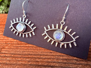Moonstone Silver Evil Eye Earrings / Protection Jewellery / Boho / Bohemian / Rustic / Tribal / Gypsy / Festival / Healing / Festival