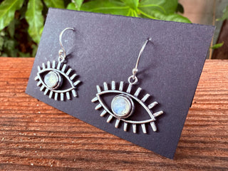 Moonstone Silver Evil Eye Earrings / Protection Jewellery / Boho / Bohemian / Rustic / Tribal / Gypsy / Festival / Healing / Festival
