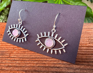 Rose Quartz Silver Evil Eye Earrings / Protection Jewellery / Boho / Bohemian / Rustic / Tribal / Gypsy / Festival / Healing / Festival