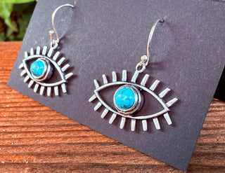 Turqouise Silver Evil Eye Earrings / Protection Jewellery / Boho / Bohemian / Rustic / Tribal / Gypsy / Festival / Healing / Festival