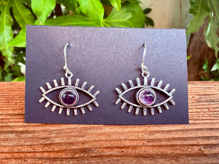 Amethyst Silver Evil Eye Earrings / Protection Jewellery / Boho / Bohemian / Rustic / Tribal / Gypsy / Festival / Healing / Festival