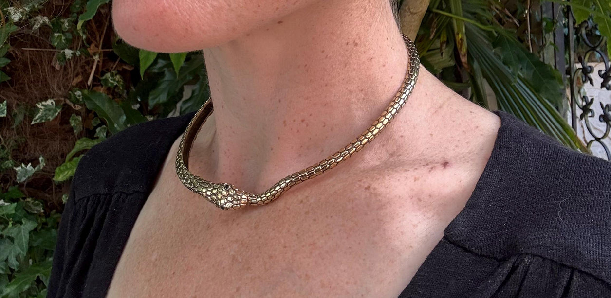 Snake Choker Serpent Necklace Brass / Costume Medusa / Lightweight / Boho / Tribal / Hippie / Rustic / Vegan / Aztec / Festival Fashion