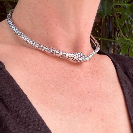 Snake Silver Choker Serpent Necklace / Costume Medusa / Lightweight / Boho / Tribal / Hippie / Rustic / Vegan / Aztec / Festival Fashion