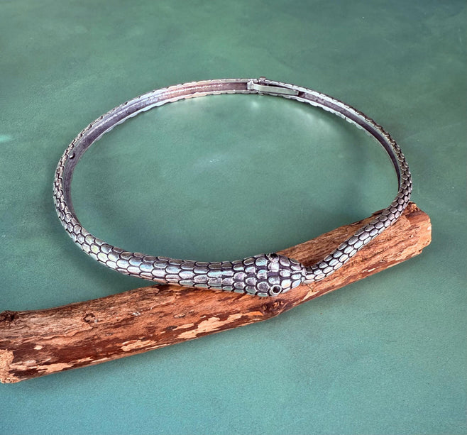 Snake Silver Choker Serpent Necklace / Costume Medusa / Lightweight / Boho / Tribal / Hippie / Rustic / Vegan / Aztec / Festival Fashion