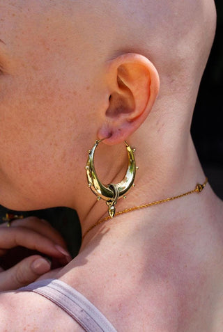 Tribal Chunky Brass Hoops; Ethnic Spike Boho Chic Rustic Psy Gypsy Spiral Hippie Punk Steampunk