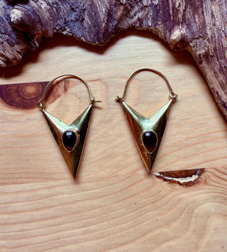 Carnelian Triangle Earrings / Brass / Geometric / Tribal / Mandala / Ethnic / Rustic / Yoga / Boho / Bohemian / Festival Fashion