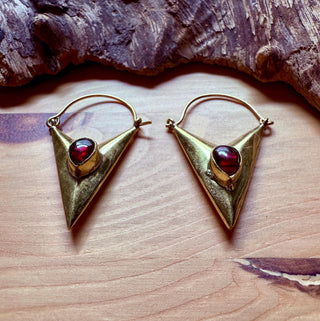 Carnelian Triangle Earrings / Brass / Geometric / Tribal / Mandala / Ethnic / Rustic / Yoga / Boho / Bohemian / Festival Fashion